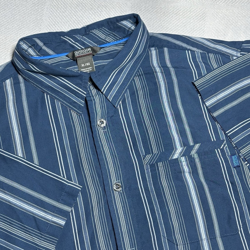 Outdoor Research OR DriRelease Blue Vertical Stripe Button Up Shirt Mens Size XL